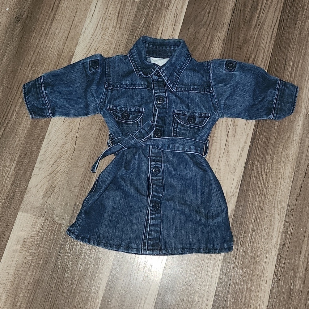 DENIM Longsleeve Button Down Tye Dress Size 12mo Pockets